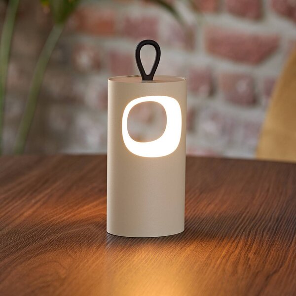 LED stolová lampa Lunari, béžová, 16 cm, kov, IP44, Krémová / jantárovo žltá, Obývacia izba / jedáleň, Hliník, Moderný