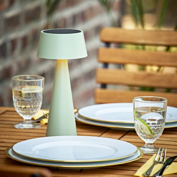 LED stolová lampa Solino, zelená, solárna/USB, 26 cm, IP44, Zelená, Obývacia izba / jedáleň, Hliník, Moderný