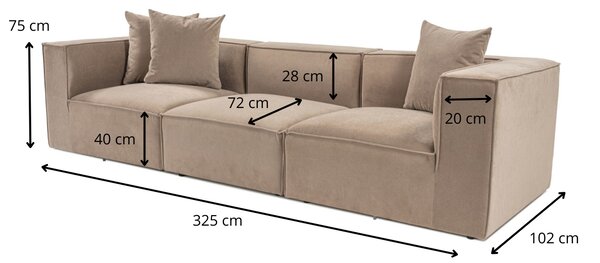 Hanah Home Trojmiestna pohovka Sora 325 cm cappucino