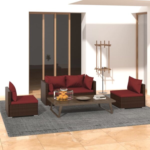 Maison Exclusive – 4-dielna záhradná súprava s poduškami Poly Rattan hnedá