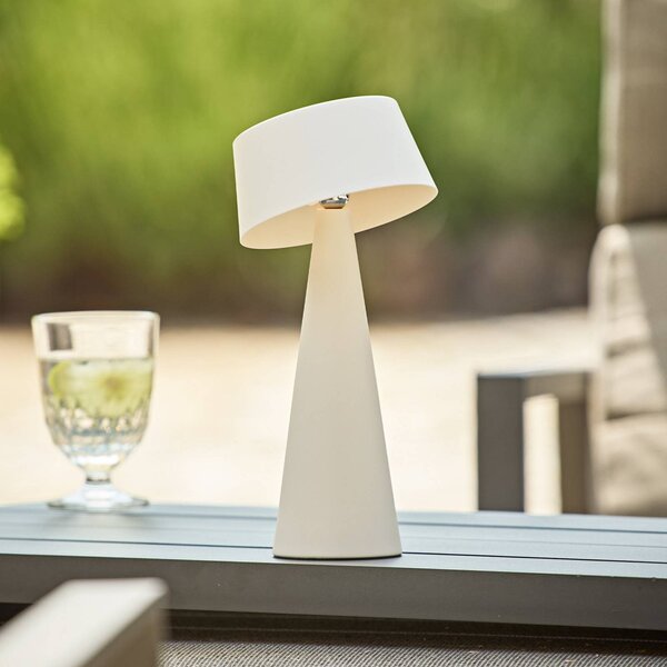 LED stolová lampa Solino, biela, solárna/USB, 26 cm, IP44, Biela / opálová, Obývacia izba / jedáleň, Hliník, Moderný