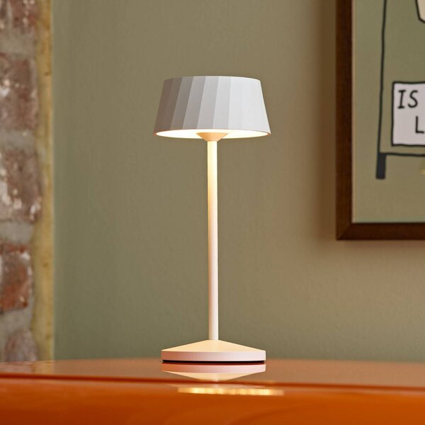 LED stolová lampa Facetta, biela, 22 cm, kov, IP44, Biela / opálová, Obývacia izba / jedáleň, Hliník, Moderný