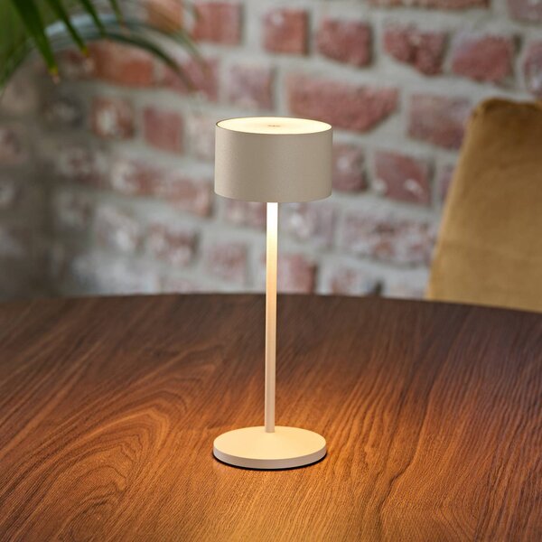LED stolová lampa Veluna, béžová, výška 25 cm, IP44, stmievateľné, Krémová / jantárovo žltá, Obývacia izba / jedáleň, Hliník, Moderný