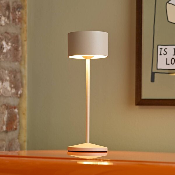 LED stolová lampa Veluna, béžová, výška 25 cm, IP44, stmievateľné, Krémová / jantárovo žltá, Obývacia izba / jedáleň, Hliník, Moderný