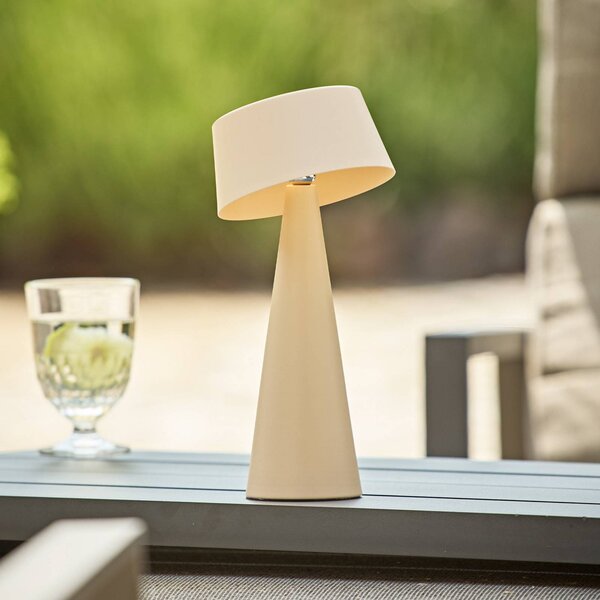 LED stolová lampa Solino, béžová, solárna/USB, 26 cm, IP44, Krémová / jantárovo žltá, Obývacia izba / jedáleň, Hliník, Moderný