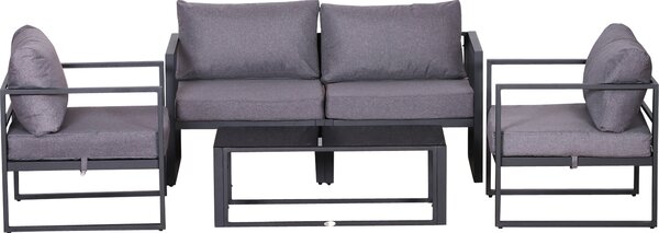 Štvordielna súprava záhradného nábytku Outsunny, sedacia súprava, pohovka so sedacím vankúšom, stôl s úložným priestorom, polyester, sivá, 138 x 69 x 63 cm