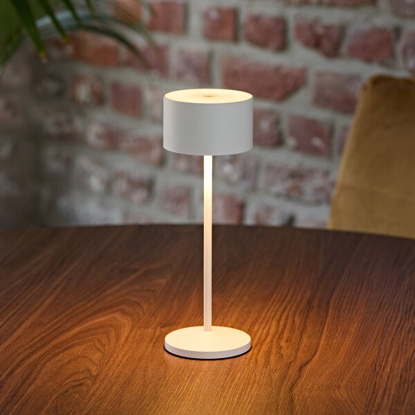 LED stolová lampa Veluna, biela, výška 25 cm, IP44, stmievateľné,, Biela / opálová, Obývacia izba / jedáleň, Hliník, Moderný