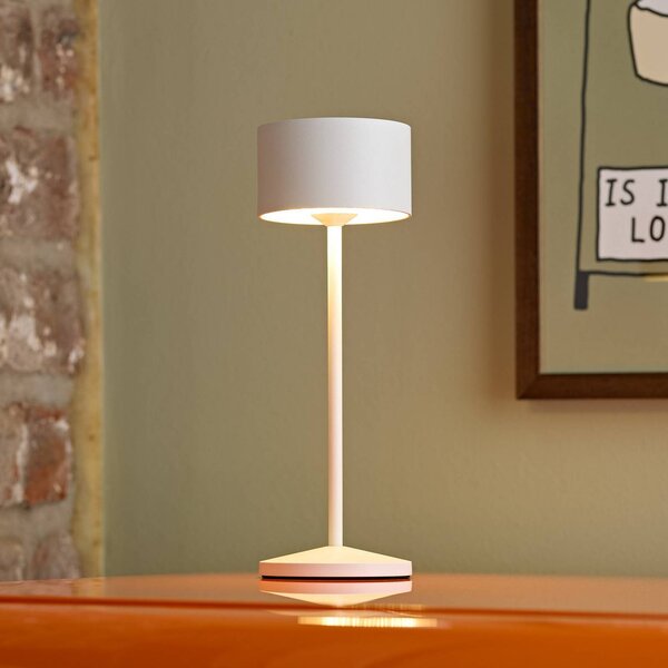 LED stolová lampa Veluna, biela, výška 25 cm, IP44, stmievateľné,, Biela / opálová, Obývacia izba / jedáleň, Hliník, Moderný