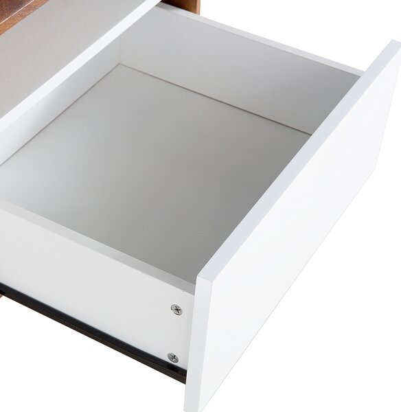 TV stôl tmavé drevo farba biela MDF doska 53 x 140 x 39 cm moderné očarujúce trendy praktické 3 zásuvky veľa úložného priestoru obývačka