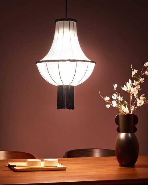 Závesná lampa biela čierna nylonové tienidlo ozdobné strapce osvetlenie vintage tradičný štýl obývacia izba
