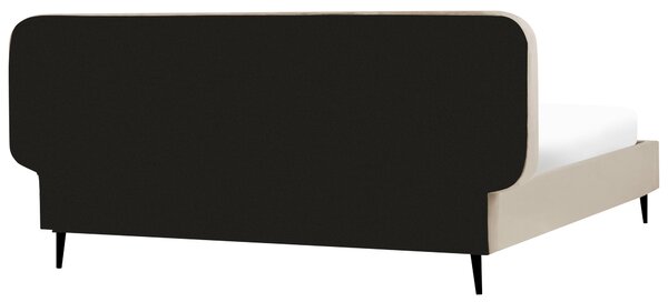 Posteľ sivobéžová zamatové čalúnenie 180 x 200 cm rám s prešívaným čelom kovové nohy moderný retro štýl spálňa