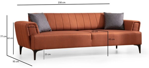 Hanah Home Trojmiestna rozkladacia pohovka Hamlet 230 cm tehlovo oranžová