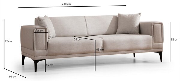Hanah Home Trojmiestna rozkladacia pohovka Horizon 230 cm ecru