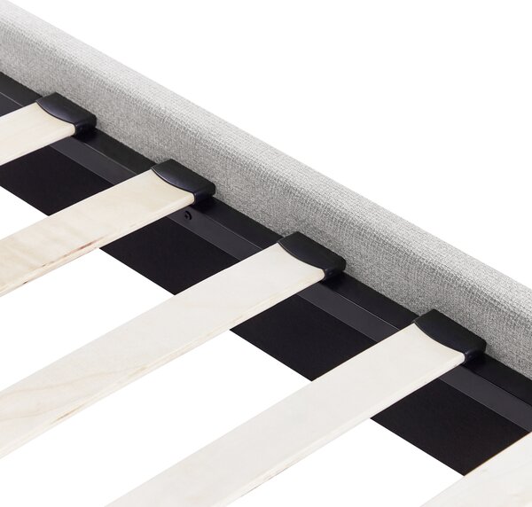 Posteľ čalúnená svetlosivá 140 x 200 cm rám postele s roštom bez čela spálňa moderný minimalistický štýl