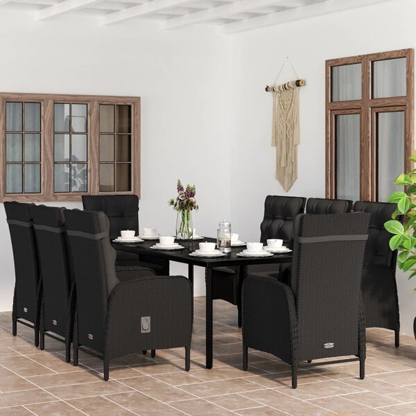 Maison Exclusive – 9-dielna záhradná jedálenská súprava s vankúmi, ierna