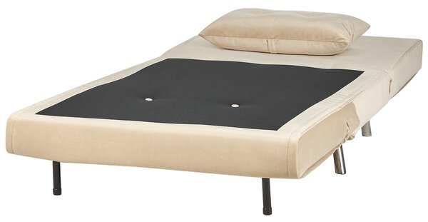 Rozkladacia pohovka béžová zamatové čalúnenie 1-miestna skladacia s vankúšom moderný dizajn