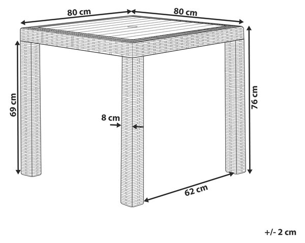 Záhradný jedálenský stôl svetlosivý plastový 80 x 80 cm štvorcový pre 4 osoby vonkajší nábytok minimalistický dizajn