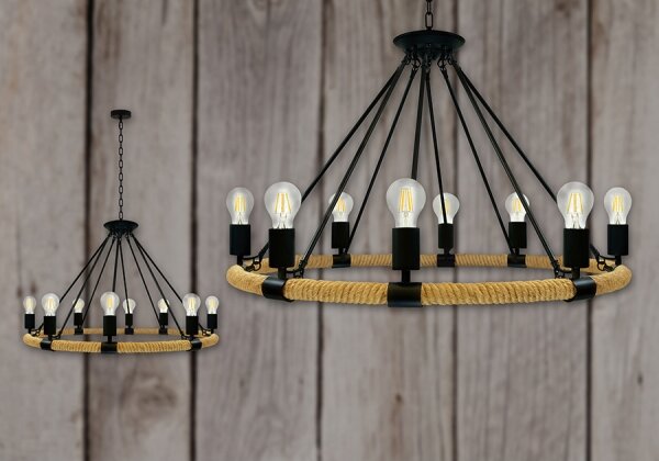 Luster na reťazi ROPE ARTHUR 8xE27/20W/230V