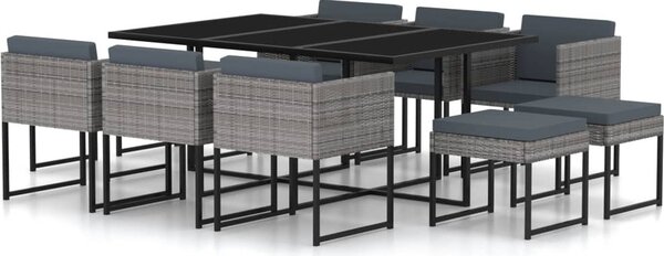 Maison Exclusive – 11-dielna záhradná jedálenská súprava s vankúmi, poly ratan, sivá
