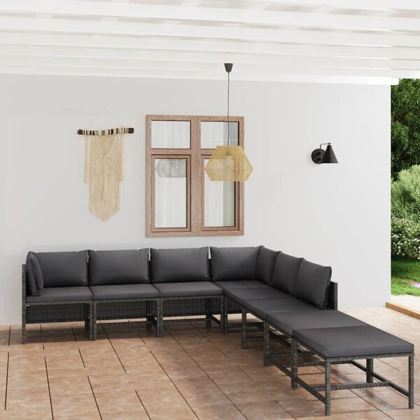 Maison Exclusive – 8-dielna záhradná súprava s vankúmi, poly ratan, sivá