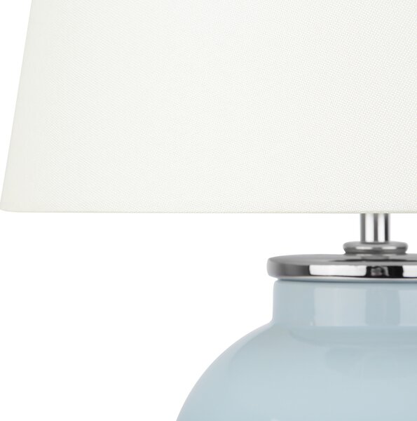 Stolná lampa modrý keramický podstavec 56 cm biele látkové tienidlo zo zmesi bavlny a polyesteru