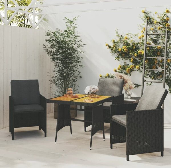 Maison Exclusive – Záhradný stôl, ierny, 70 x 70 x 72 cm, poly ratan a masívne akáciové drevo