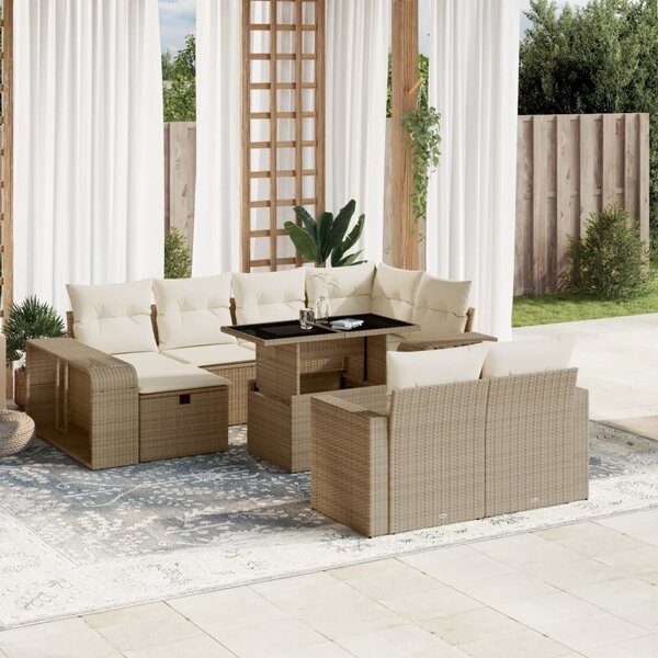 Maison Exclusive - 11-dielna záhradná jedálenská súprava vankúše béžová polyratan