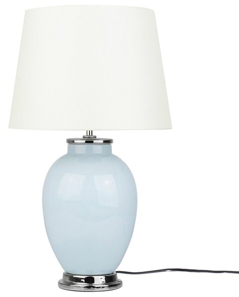 Stolná lampa modrý keramický podstavec 56 cm biele látkové tienidlo zo zmesi bavlny a polyesteru