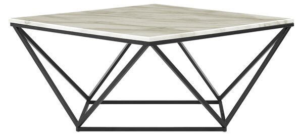 Konferenčný stolík béžová vrchná doska čierny kovový podstavec 80 x 80 cm mramorová povrchová úprava glamour štýl