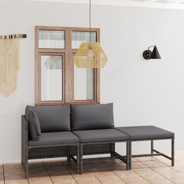 Maison Exclusive – 3-dielna záhradná súprava s vankúmi Poly Rattan Grey