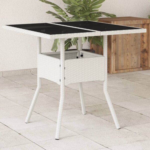 Maison Exclusive - Záhradný stôl so sklenenou doskou Biela 80x80x75 cm Poly ratan