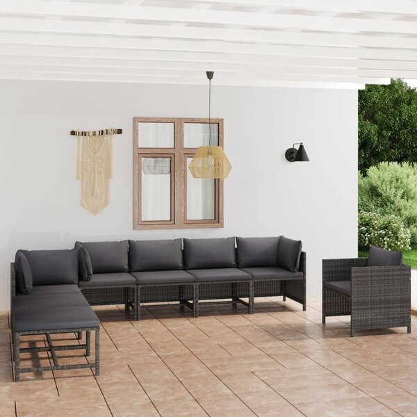 Maison Exclusive – 8-dielna záhradná súprava s vankúmi, poly ratan, sivá
