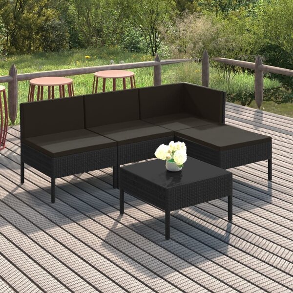 Maison Exclusive – 5-dielna záhradná súprava s vankúšmi z polyrotangu v čiernej farbe