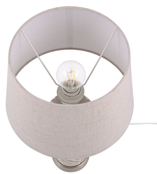 Stolná lampa béžová biela strieborná keramický podstavec 48 cm vzorovaný podstavec látkové tienidlo nočná lampa moderný štýl spálňa