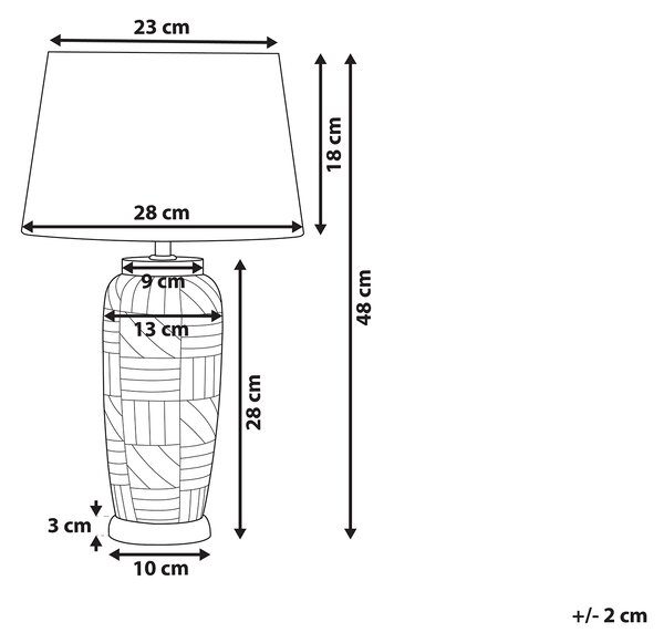 Stolná lampa béžová biela strieborná keramický podstavec 48 cm vzorovaný podstavec látkové tienidlo nočná lampa moderný štýl spálňa