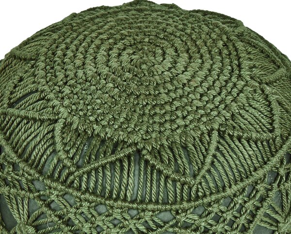 Záhradný puf zelený syntetický materiál 50 x 50 cm okrúhly tvar pletený makramé vzor taburet podnožka boho štýl interiér exteriér