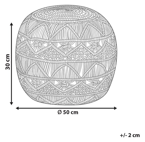 Záhradný puf béžový syntetický materiál 50 x 50 cm okrúhly tvar pletený makramé vzor taburet podnožka boho štýl interiér exteriér