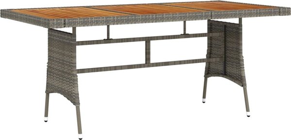 Maison Exclusive – Záhradný stôl, sivý, 160 × 70 × 72 cm, poly ratan a masívne akáciové drevo