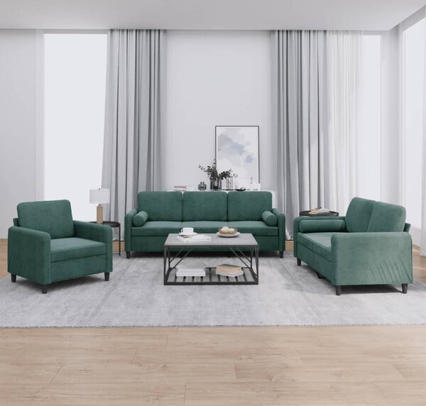 Maison Exclusive – 3-dielna sedacia súprava s vankúmi, tmavozelený zamat