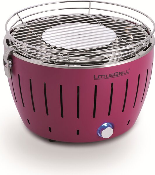 LotusGrill S Small G280 Plum purple stolný gril na drevené uhlie s nízkym dymom USB pripojenie