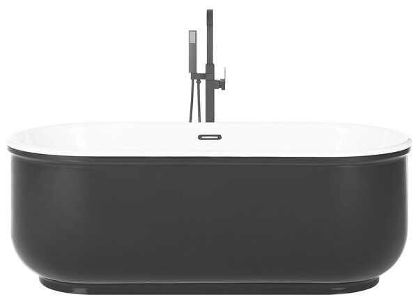 Voľne stojaca vaňa čierna akrylát 170 x 80 cm lesklá povrchová úprava oválny tvar pre 1 osobu minimalistický dizajn moderný štýl kúpeľňa