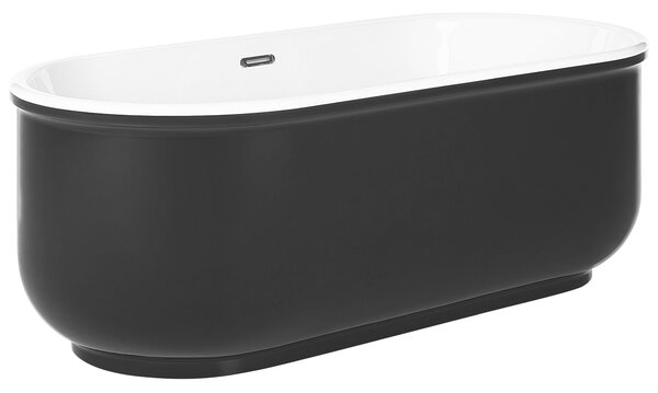 Voľne stojaca vaňa čierna akrylát 170 x 80 cm lesklá povrchová úprava oválny tvar pre 1 osobu minimalistický dizajn moderný štýl kúpeľňa