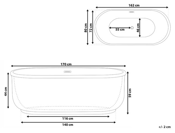 Voľne stojaca vaňa čierna akrylát 170 x 80 cm lesklá povrchová úprava oválny tvar pre 1 osobu minimalistický dizajn moderný štýl kúpeľňa