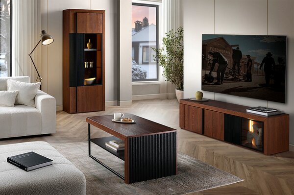 Szynaka TV skrinka Paris II 25 182 cm z masívu s LED osvetlením dub antický/čierny
