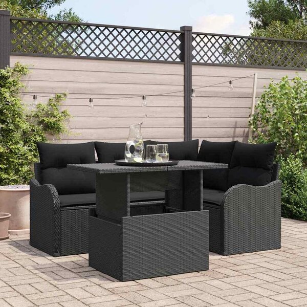 Maison Exclusive - Záhradná jedálenská súprava s vankúšom 5 pcs Čierna Poly ratan