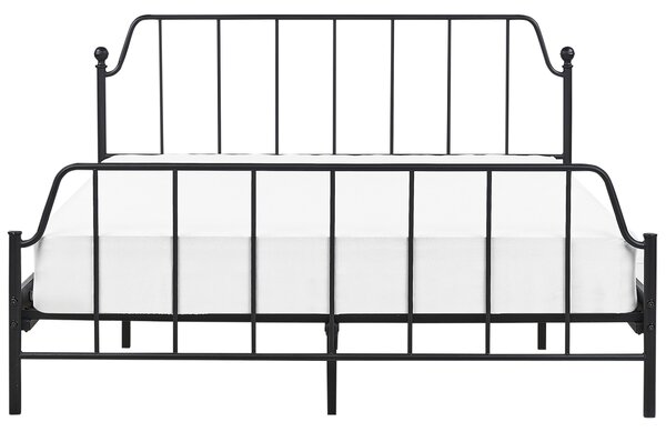 Posteľ čierna kovová 160 x 200 cm posteľný rám drevený lamelový rošt z topoľového dreva industriálna minimalistická spálňa