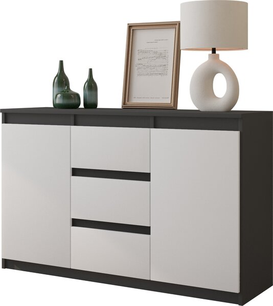 FURNICA - MIKEL - Komoda s 3 zásuvkami a 2 dvierkami - antracitovo sivá / biela matná V75cm Š120cm H35cm