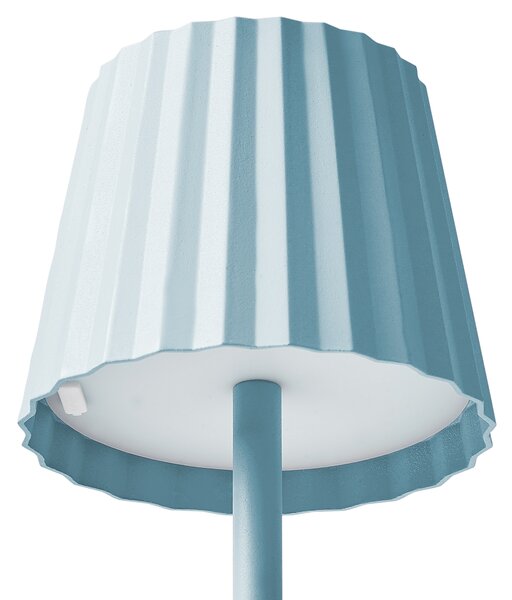 Stolná lampa svetlomodrá hliník železo kov moderný retro štýl interiér exteriér osvetlenie
