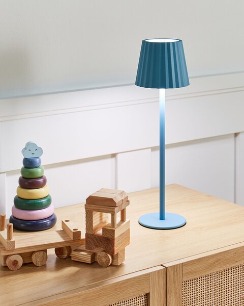 Stolná lampa svetlomodrá hliník železo kov moderný retro štýl interiér exteriér osvetlenie