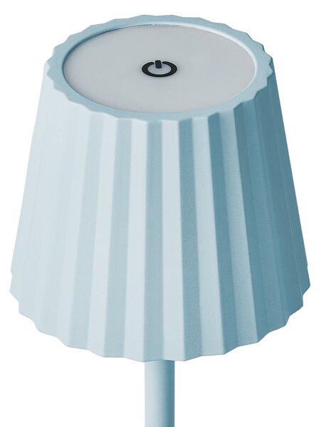 Stolná lampa svetlomodrá hliník železo kov moderný retro štýl interiér exteriér osvetlenie